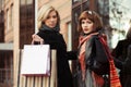 Two young fashion women with shopping bags at the mall Royalty Free Stock Photo