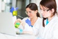 Two young female researchers carrying out experiments in a lab Royalty Free Stock Photo