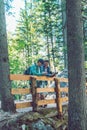 two young friends with backpackers resting while hiking