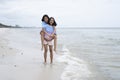Two young girl having fun at beautiful beach Royalty Free Stock Photo
