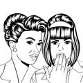 Two young girlfriends talking, comic art illustration Royalty Free Stock Photo