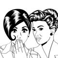 Two young girlfriends talking, comic art illustration Royalty Free Stock Photo