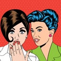 Two young girlfriends talking, comic art illustration Royalty Free Stock Photo