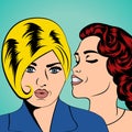 Two young girlfriends talking, comic art illustration Royalty Free Stock Photo