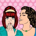 Two young girlfriends talking, comic art illustration Royalty Free Stock Photo