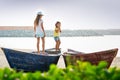 Two young girls in the boat Royalty Free Stock Photo