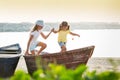 Two young girls in the boat Royalty Free Stock Photo