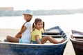 Two young girls in the boat Royalty Free Stock Photo