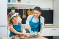 Two young girls decorating cupcakes with creme