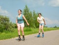 Two Young girls on roller blades Royalty Free Stock Photo
