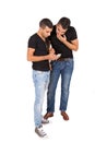 Two young guys look at cell phone Royalty Free Stock Photo