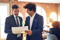 Two young handsome businessmen working together Royalty Free Stock Photo