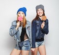 Two young hipster girls best friends Royalty Free Stock Photo