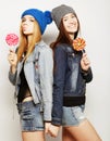 Two young hipster girls best friends Royalty Free Stock Photo