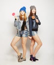 Two young hipster girls best friends Royalty Free Stock Photo