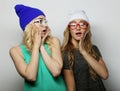 Two young hipster girls best friends Royalty Free Stock Photo