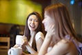 Young laughing women in coffee shop
