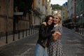 Lesbian couple walking in the city Royalty Free Stock Photo