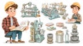 Two Young Machinists Working with Vintage Machinery and Blueprints in a Workshop Setting