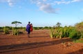 Two young male Masai warriors in the savannah of Tanzania Royalty Free Stock Photo