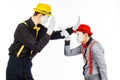 Two young men, an actor, a MIME, in clothing and makeup, argue, Royalty Free Stock Photo
