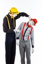 Two young men, an actor, a MIME, in clothing and makeup, argue, Royalty Free Stock Photo