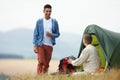 Two Young Men On Camping Trip In Countryside Royalty Free Stock Photo