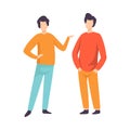 Two Young Men Dressed in Casual Clothing Standing and Talking, People Speaking to Each Other Vector Illustration Royalty Free Stock Photo