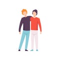 Two Young Men Hugging, Happy Meeting, People Celebrating Event, Best Friends, Friendship Concept Vector Illustration