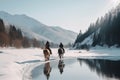 Two young men riding horses. AI Generated Royalty Free Stock Photo