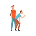 Two young men scoffing at someone, conflict between children, mockery and bullying at school vector Illustration on a