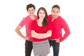 Two young men and a young girl dressed in red Royalty Free Stock Photo