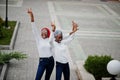 Two young modern fashionable, attractive, tall and slim african muslim womans in hijab or turban head scarf posed together Royalty Free Stock Photo