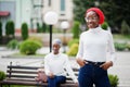 Two young modern fashionable, attractive, tall and slim african muslim womans in hijab or turban head scarf posed together Royalty Free Stock Photo