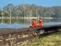 Two young monks at Angkor Wat Royalty Free Stock Photo