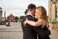 Two young people dancing tango outside on city square Royalty Free Stock Photo