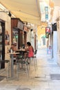 Valletta, Malta, July 2016. A loving couple in a small cafe in the city center.