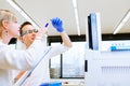 Two young researchers carrying out experiments in a lab Royalty Free Stock Photo