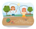 Two young sisters playing on skipping ropes