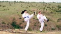 Two young woman giving a synchronised display