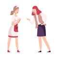 Two Young Women Arguing and Shouting, Girl Yelling at Waitress Flat Vector Illustration