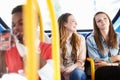 Two Young Women On Bus Journey Together Royalty Free Stock Photo