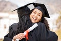 Youve been my greatest friend and support. two young women hugging each other on graduation day.