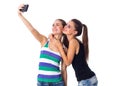 Two young women making selfie