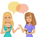 Two young women talking in cafe. Gossip girls. Meeting friends. Royalty Free Stock Photo