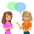 Two young women talking. Meeting colleagues or friends. Vector Royalty Free Stock Photo