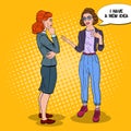 Two Young Women Talking about new Project. Business Meeting. Pop Art illustration Royalty Free Stock Photo