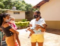 Two Young  women with their children wearing protective masks Royalty Free Stock Photo