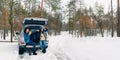 Two young women traveler traveling by car winter Royalty Free Stock Photo