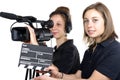 Two young women with a video camera Royalty Free Stock Photo